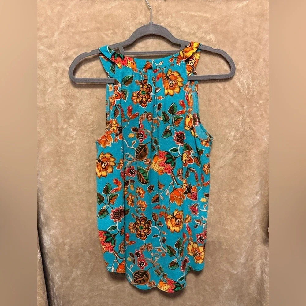 Rose &‎ Olive Teal Floral Blouse size Medium Sleeveless - Picture 5 of 10